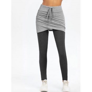 

Ruched Drawstring Skirted Leggings, Gray