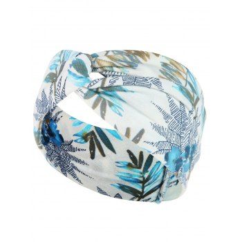 

Bohemian Floral Print Headband Twisted Wide Stretchy Yoga Sporty Sweat Wicking Hairband, Light blue