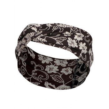 

Vintage Floral Print Headband Yoga Stretchy Twisted Wide Sporty Sweat Wicking Hairband, Deep coffee