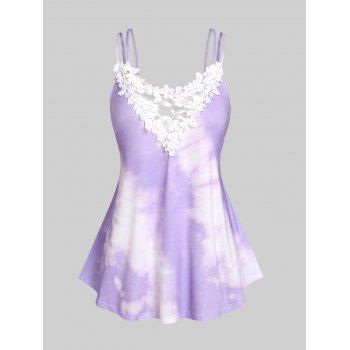 

Plus Size Tie Dye Lace Panel Cami Top, Purple