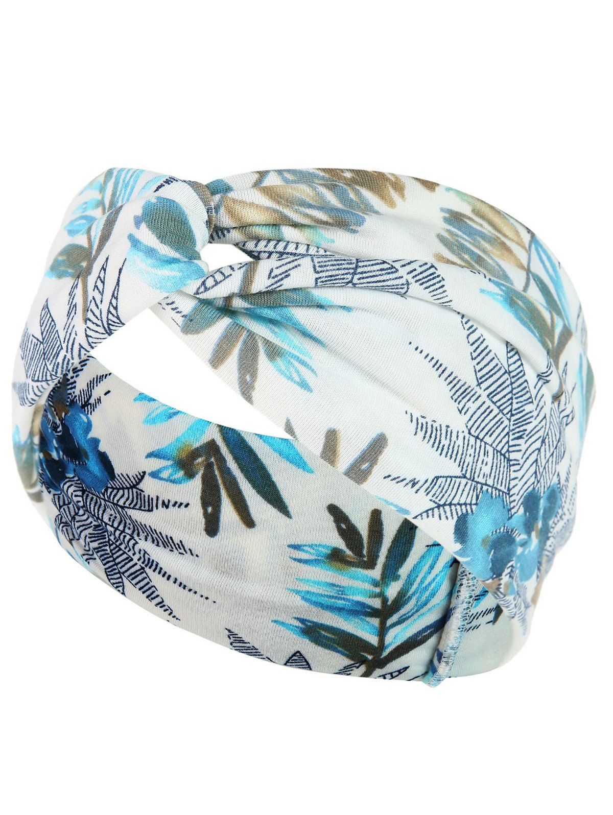 Bohemian Floral Print Headband Twisted Wide Stretchy Yoga Sporty Sweat Wicking Hairband - LIGHT BLUE 