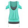 Contrast Colorblock Cold Shoulder Slit Lace Up T Shirt Heathered Cami Top and Plain Color High Waisted Pocket Snap Button Side Leggings Casual Outfit - multicolor S