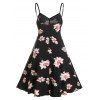 Plus Size Vacation Knee Length Cami Dress Floral Print V Neck High Waist High Low Summer Dress - BLACK 2X