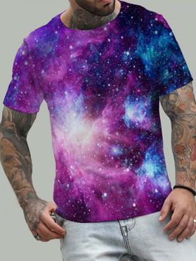 T-shirt D'Eté Décontracté à Imprimé Galaxie Partout à Manches Courtes à Col Rond
