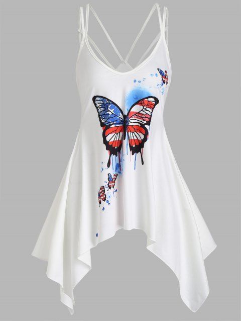 Asymmetrical Butterfly Cami Sundress American Flag Print Straps Handkerchief Dress