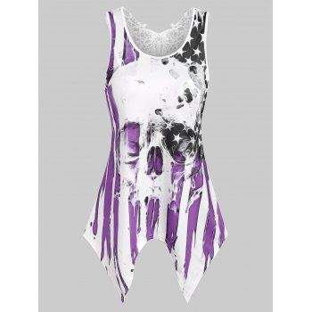 

American Flag Skull Print Lace Insert Handkerchief Tank Top, Light purple