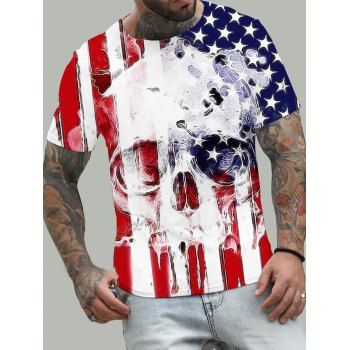 

Patriotic Skull American Flag 3D Print T Shirt Round Neck Short Sleeve Summer Tee, Multicolor
