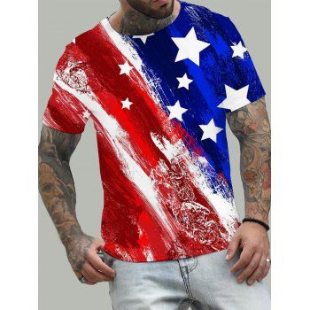 

Allover American Flag Casual T Shirt 3D Print Round Neck Short Sleeve Summer Tee, Multicolor