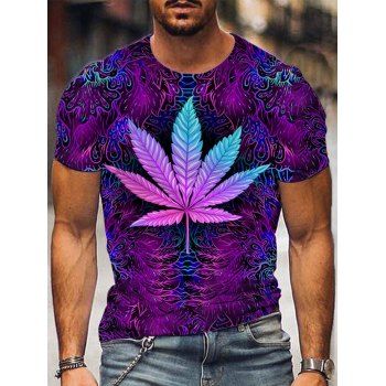 Leaf 3D Print Casual T Shirt Short Sleeve Round Neck Summer Tee