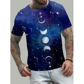 

Moon Phase Galaxy T Shirt 3D Print Short Sleeve Casual Summer Tee, Multicolor