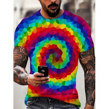

Colorful Polygon Swirl 3D Print T Shirt Short Sleeve Casual Summer Tee, Multicolor
