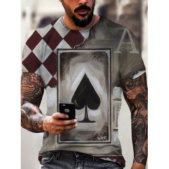 

Playing Card Checkerboard Print T Shirt Allover Pattern Short Sleeve Casual Tee, Multicolor