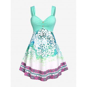 

Plus Size Bohemian Print Empire Waist Dress, Light green