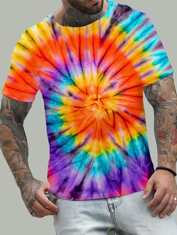 T-shirt Décontracté 3D Teinté Coloré Imprimé Manches Courtes à Col Rond - multicolor S