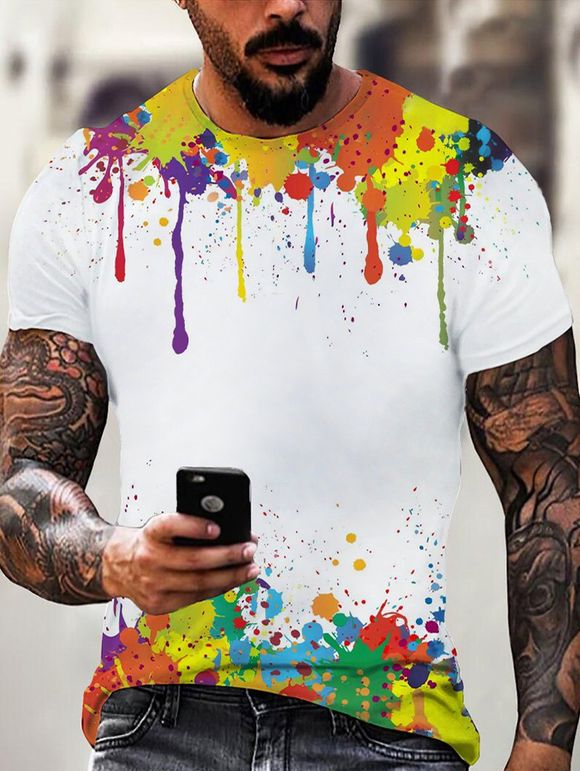 T-shirt D'Eté Décontracté Coloré Manches Courtes à Col Rond - multicolor 3XL