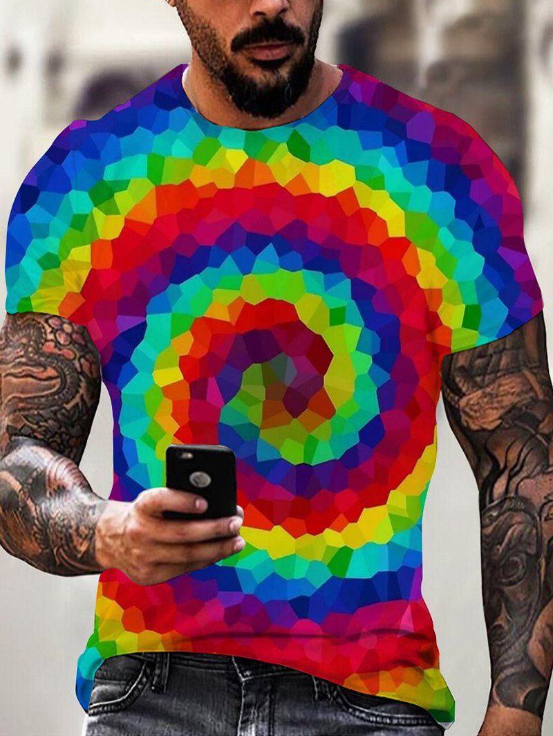 Colorful Polygon Swirl 3D Print T Shirt Short Sleeve Casual Summer Tee - multicolor M