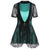 Summer Casual T Shirt Floral Lace Overlay Asymmetrical Slit Tie Up Tee - LIGHT GREEN XXL