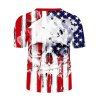 Patriotic Skull American Flag 3D Print T Shirt Round Neck Short Sleeve Summer Tee - multicolor 3XL