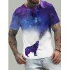 T-shirt D'Eté Décontracté à Imprimé Loup Galaxie Manches Courtes à Col Rond - multicolor 3XL