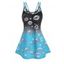 Mini-Robe Trapèze avec Empiècements en Dentelle Motif Roses et Pois en Ligne A - Bleu M
