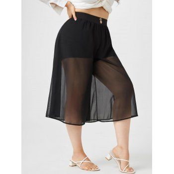 

Plus Size Chiffon Overlay Capri Culottes, Black
