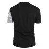 Chicago Two Tone Stripe Half And Half Print Shirt Ribbed Stand Collar Short Sleeve Contrast Shirt - BLACK L