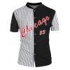 Chicago Two Tone Stripe Half And Half Print Shirt Ribbed Stand Collar Short Sleeve Contrast Shirt - BLACK L