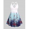 Plus Size Plunge Floral Print O Ring Dress - WHITE 2X | US 18-20