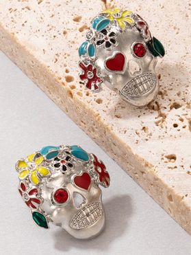 Colorful Floral Skull Heart Rhinestone Trendy Stud Earrings