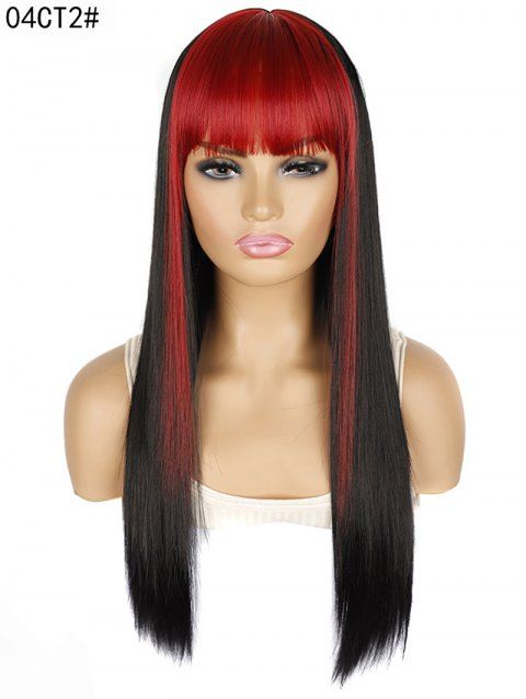 Ombre Long Straight Synthetic Wig Full Bang Anime Masquerade High Temperature Fiber Wig