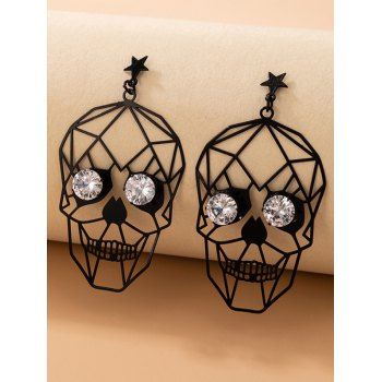 

Star Rhinestone Hollow Out Skull Pendant Gothic Drop Earrings, Black