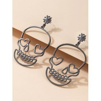 

Gothic Star Heart Skull Pendant Trendy Alloy Drop Earrings, Silver