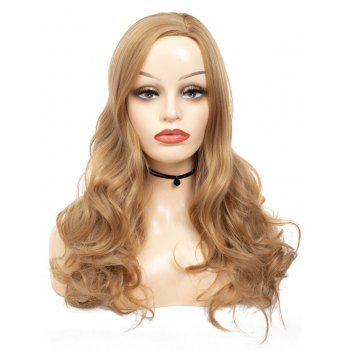 

Wavy Highlight Heat Resistant Synthetic Hair Long Wig, Light coffee