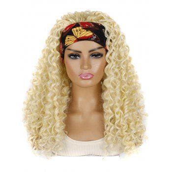 

Wide Headband Integrated Long Deep Curly Heat Resistant Synthetic Wig, Light yellow