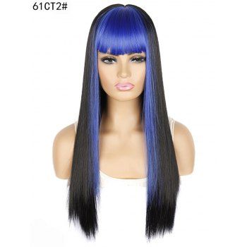 Ombre Long Straight Synthetic Wig Full Bang Anime Masquerade High Temperature Fiber Wig