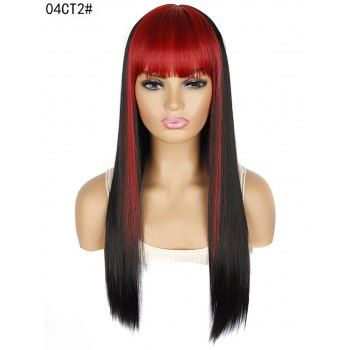 

Ombre Long Straight Synthetic Wig Full Bang Anime Masquerade High Temperature Fiber Wig, Red