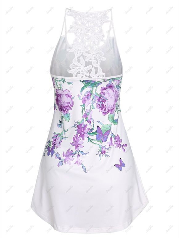 Débardeur D'Eté de Vacances Long Découpé Au Crochet à Imprimé Fleur et Feuille - Violet clair M