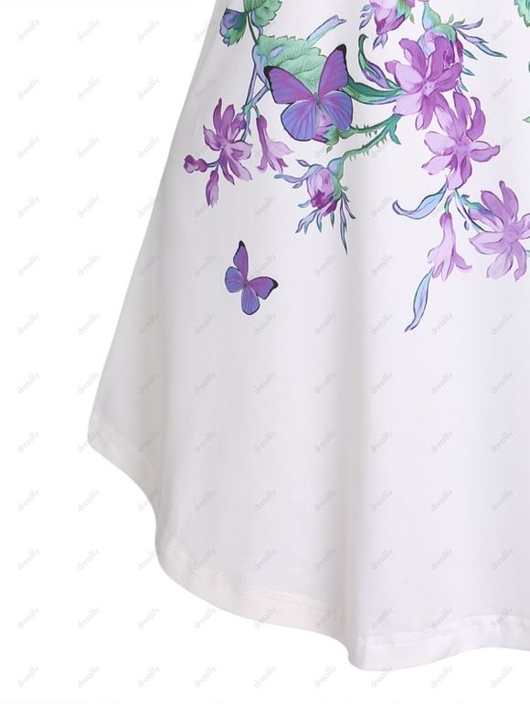 Débardeur D'Eté de Vacances Long Découpé Au Crochet à Imprimé Fleur et Feuille - Violet clair M