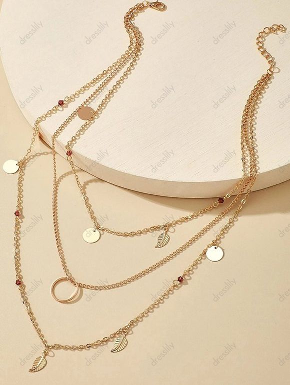 Collier Chaîne Réglable Motif de Pièce de Monnaie Superposé Rond - d'or 