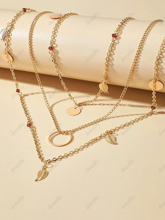 Collier Chaîne Réglable Motif de Pièce de Monnaie Superposé Rond - d'or 