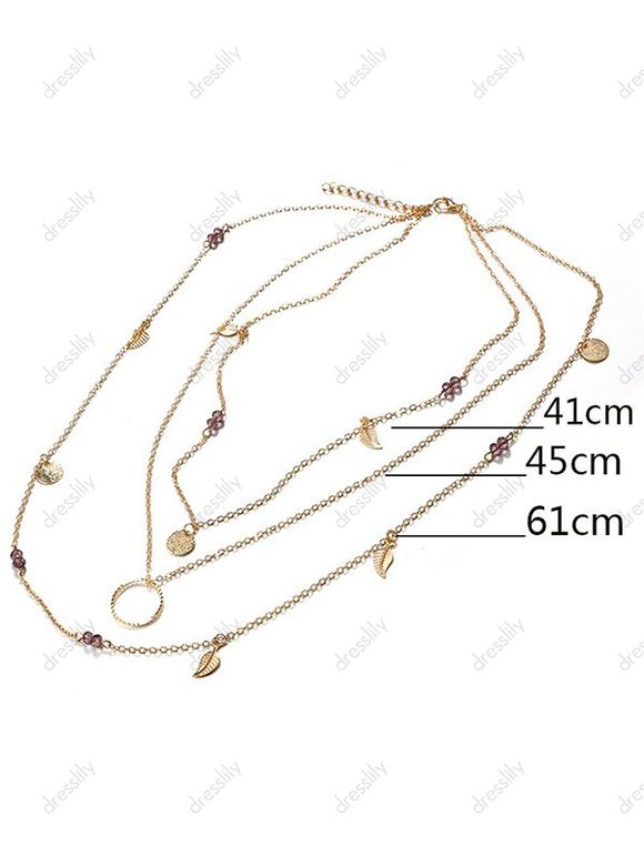 Collier Chaîne Réglable Motif de Pièce de Monnaie Superposé Rond - d'or 