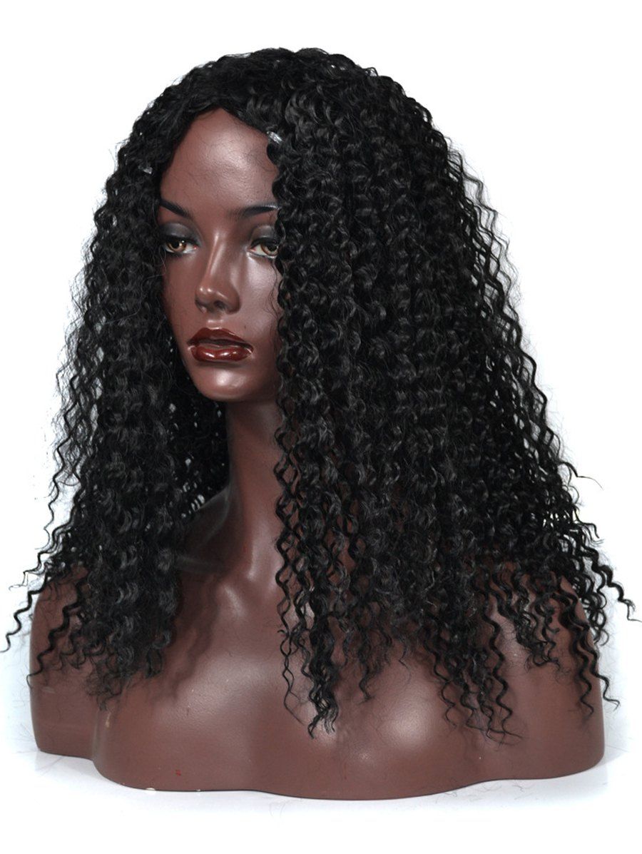 Black Kinky Curly Long Heat Resistant Synthetic Wig - BLACK 