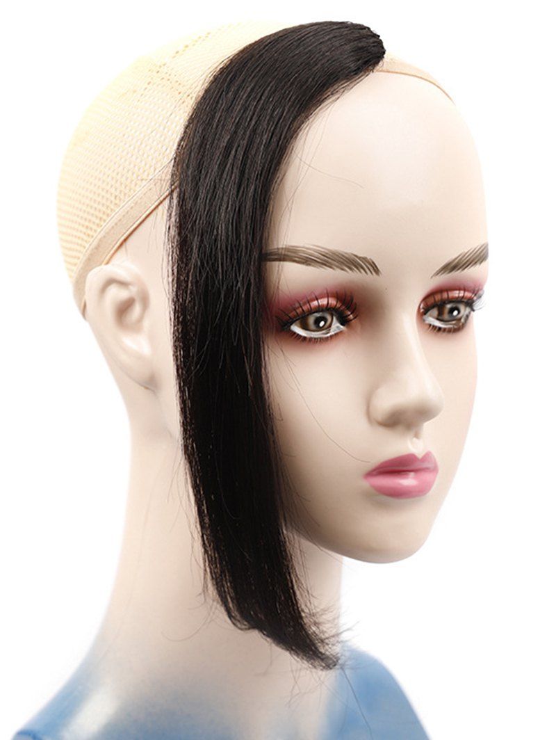 Human Hair Mid-point Bangs Pad Wig On Both Sides Hair Extension - BLACK 