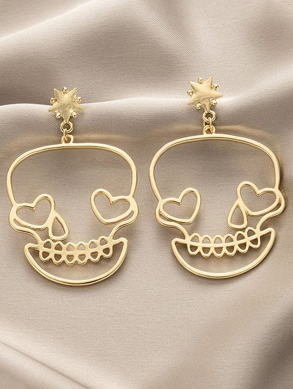 Boucles D'Oreilles Pendantes en Alliage Motif Crâne Etoile et Cœur Style Gothique - d'or 