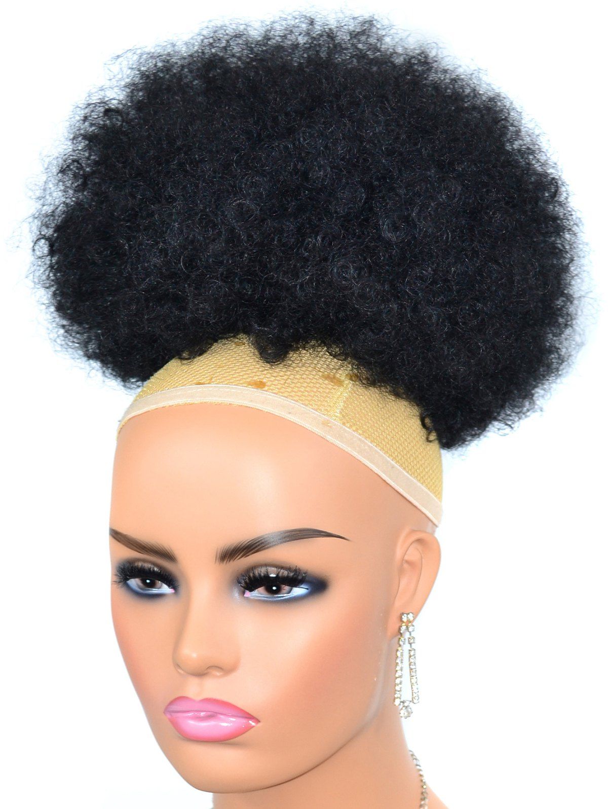 Black Afro Curly Messy Heat Resistant Hair Bun Synthetic Short Wig - BLACK 