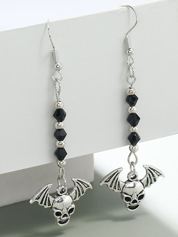 Gothic Beaded Skull Wing Pendant Trendy Alloy Long Drop Earrings - SILVER 