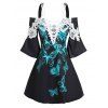 Robe Mini Ligne A Panneau Applique Papillon en Treillis à Epaule Dénudée - Noir XXL