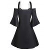 Cold Shoulder Mini A Line Dress Applique Panel Butterfly Lattice Dress - BLACK XXXL