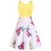 Summer Vacation Bright Contrast Colorblock Floral Print Dress A Line Mini Dress - multicolor XL