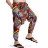Pantalon Sarouel à Taille Elastique avec Poches à Imprimé Ethnique Africain - Orange XXXL